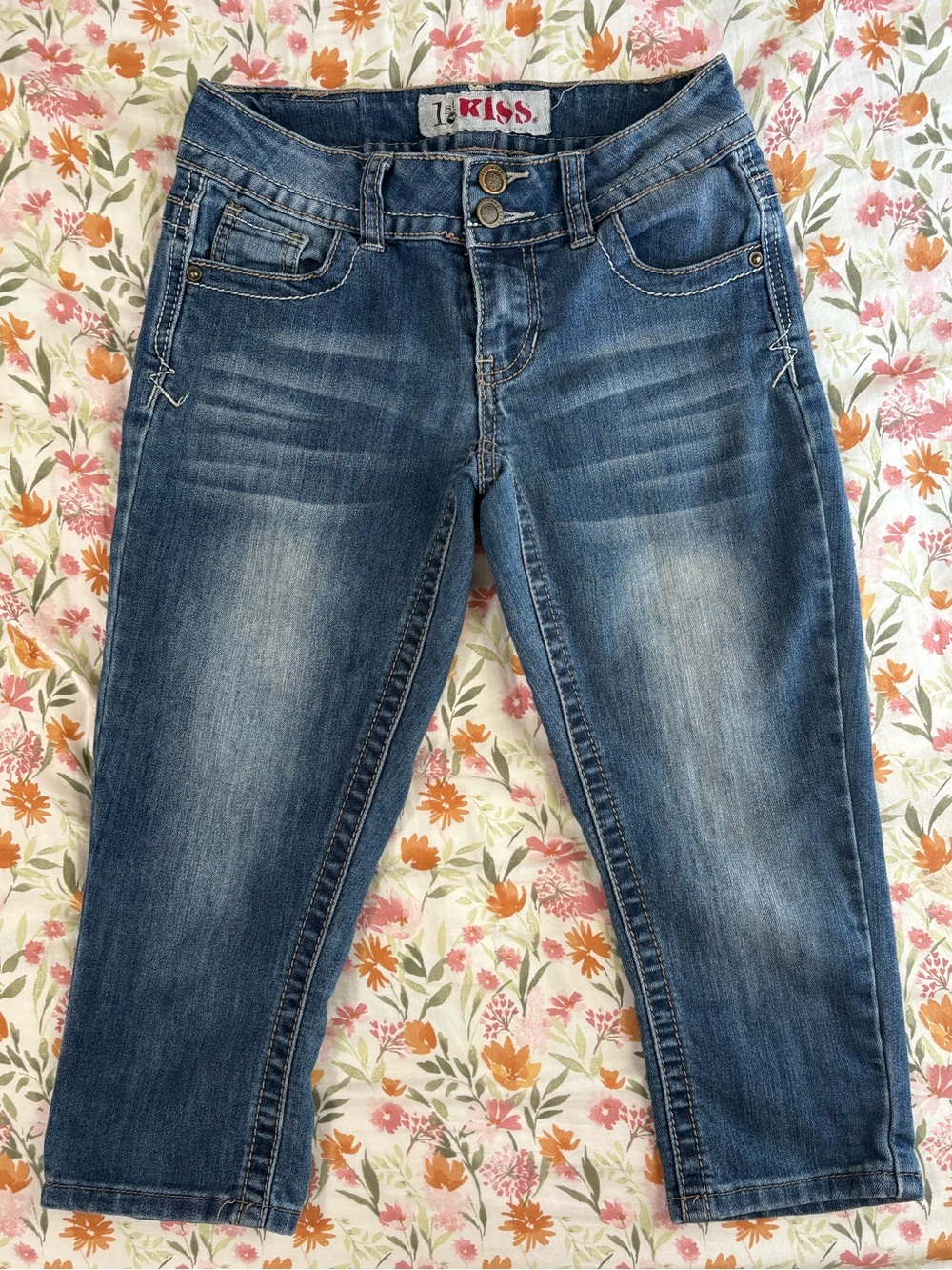 1st Kiss Y2K Low Rise Denim Capri Size 0 Beaded Vintage